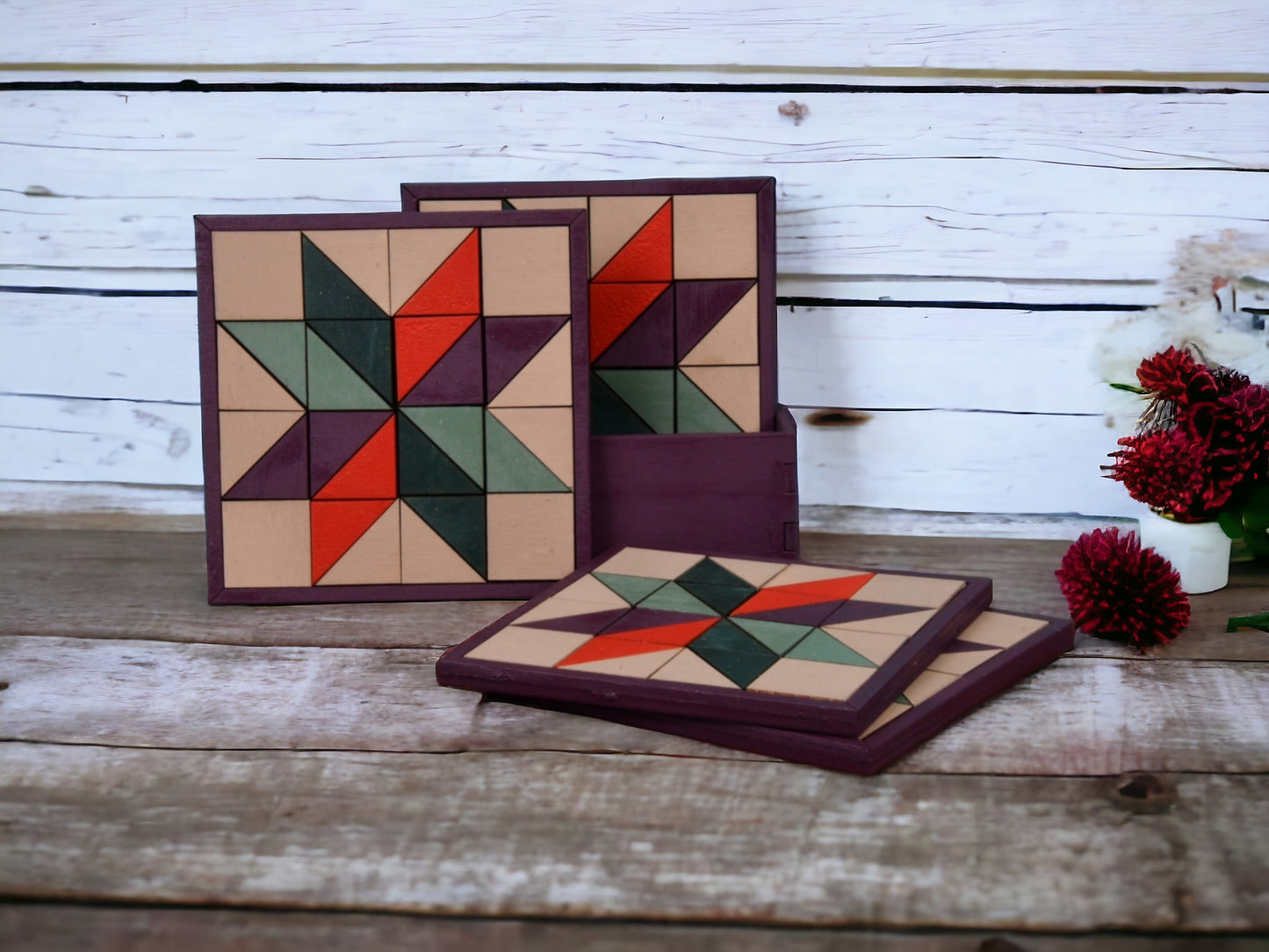 Barn Quilt Coaster Set