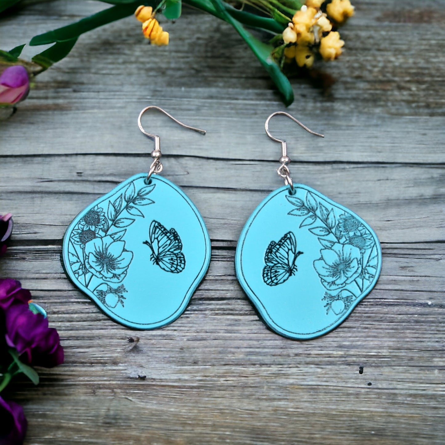 Oversized, Chunky, Statement Earrings - Engraved Wood Butterfly Earrings
