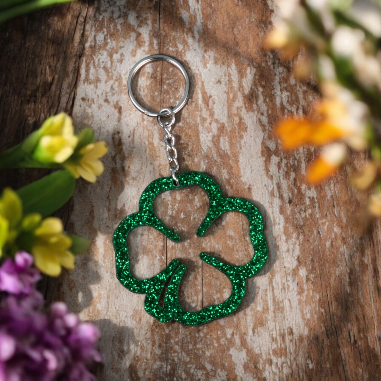 Buyer Thank You Green Glitter Acrylic Clover Keychain