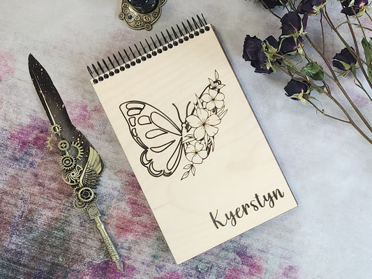 Engraved Wood Butterfly Journal With Name