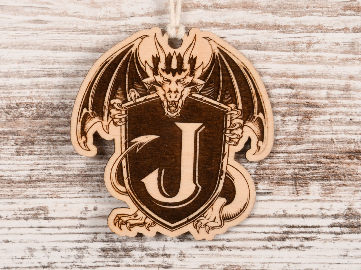 Initial Dragon Christmas Ornament or Mirror Hanger (Dragon-001a)