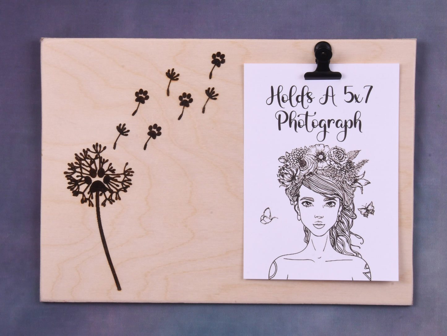 Dandelion Paw Print Clip Frame - Holds a 5x7 Photo