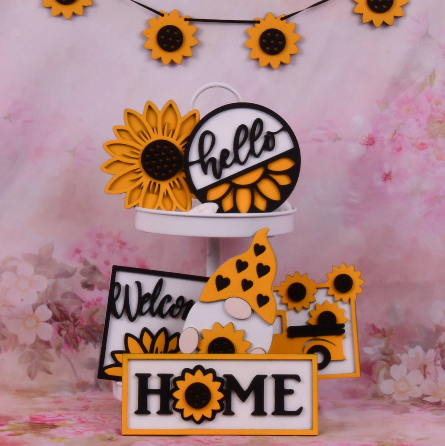 Sunflower Tier Shelf Decor Set