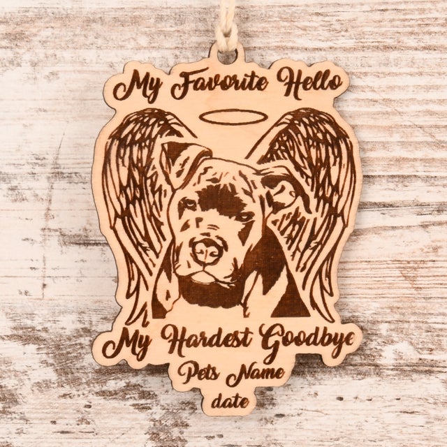 My Favorite Hello - Pitbull Christmas Ornament or Mirror Hanger (Pet-PitBull-001)