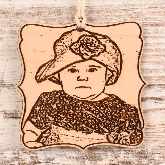 Engraved Wood Photo Christmas Ornament or Mirror Hanger (Photo-001)