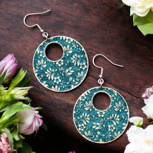 Laser-Engraved Floral Wood Statement Earrings – Vintage Botanicals