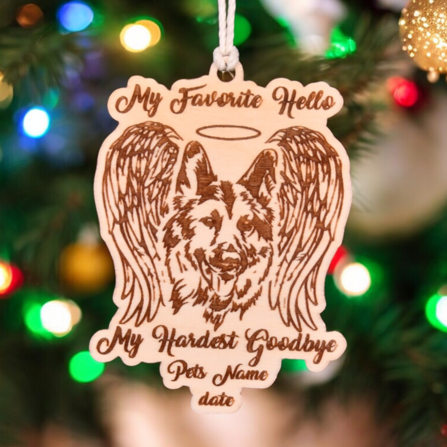 My Favorite Hello - German Shepherd Christmas Ornament or Mirror Hanger (Pet-GermanShepherd-001)