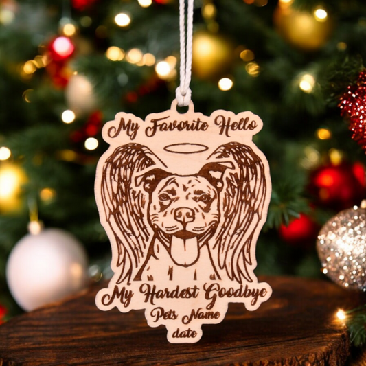 My Favorite Hello - Pitbull Christmas Ornament or Mirror Hanger (Pet-PitBull-002)