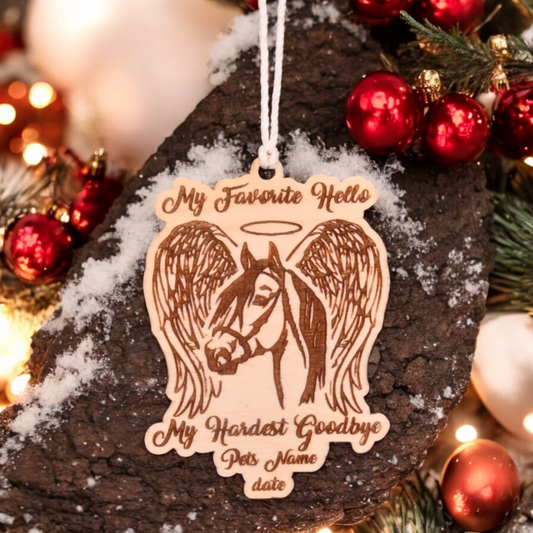 My Favorite Hello - Horse Christmas Ornament or Mirror Hanger (Pet-Horse-001)