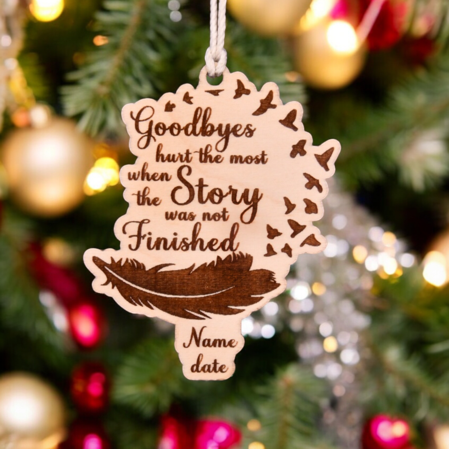 Feather Goodbye Christmas Ornament or Mirror Hanger (Feather-001)