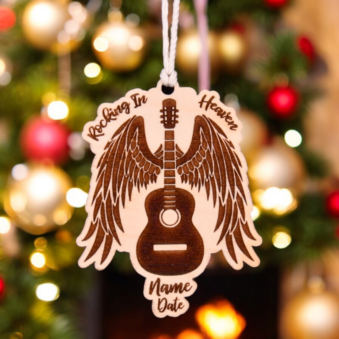 Guitar With Wings Christmas Ornament or Mirror Hanger (Guitar-003)