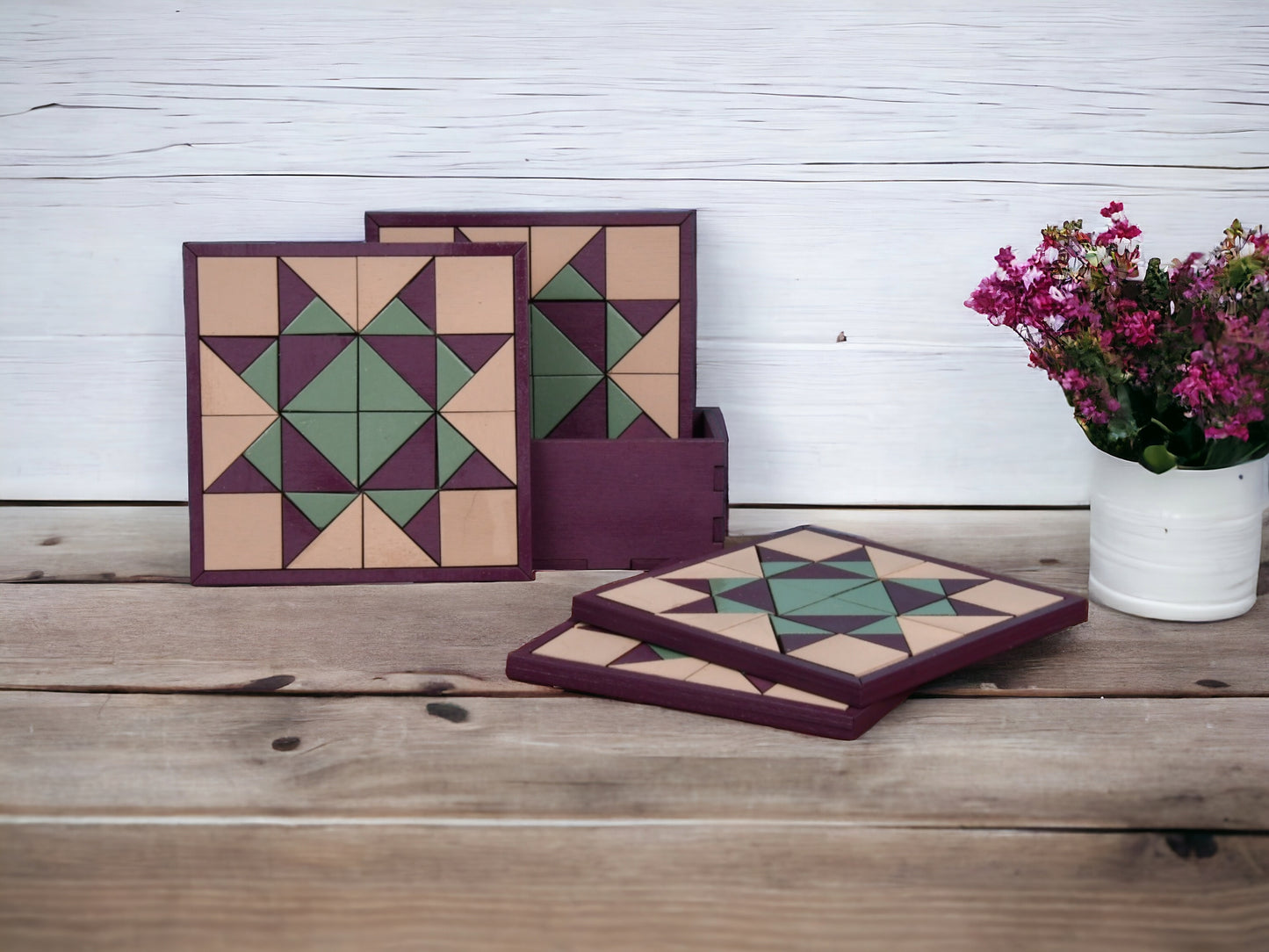 Barn Quilt Coaster Set