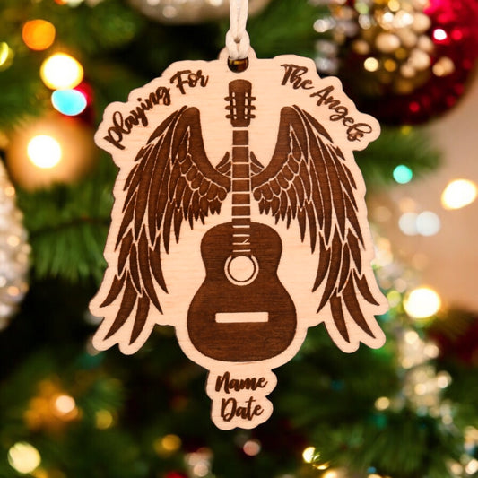 Guitar With Wings Christmas Ornament or Mirror Hanger (Guitar-003b)