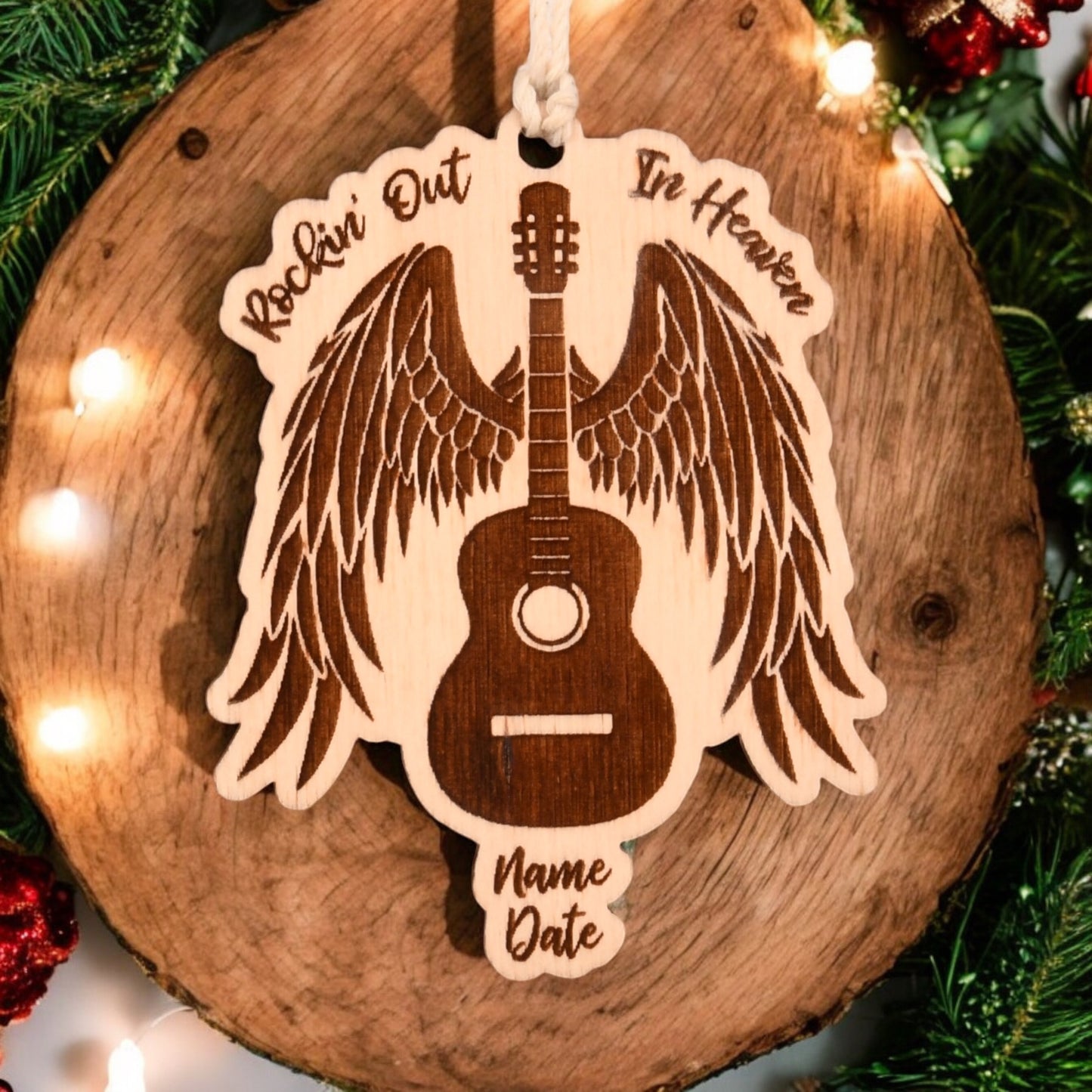 Guitar With Wings Christmas Ornament or Mirror Hanger (Guitar-003c)