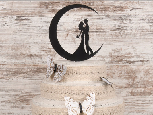 Wedding Couple In Moon Cake Topper