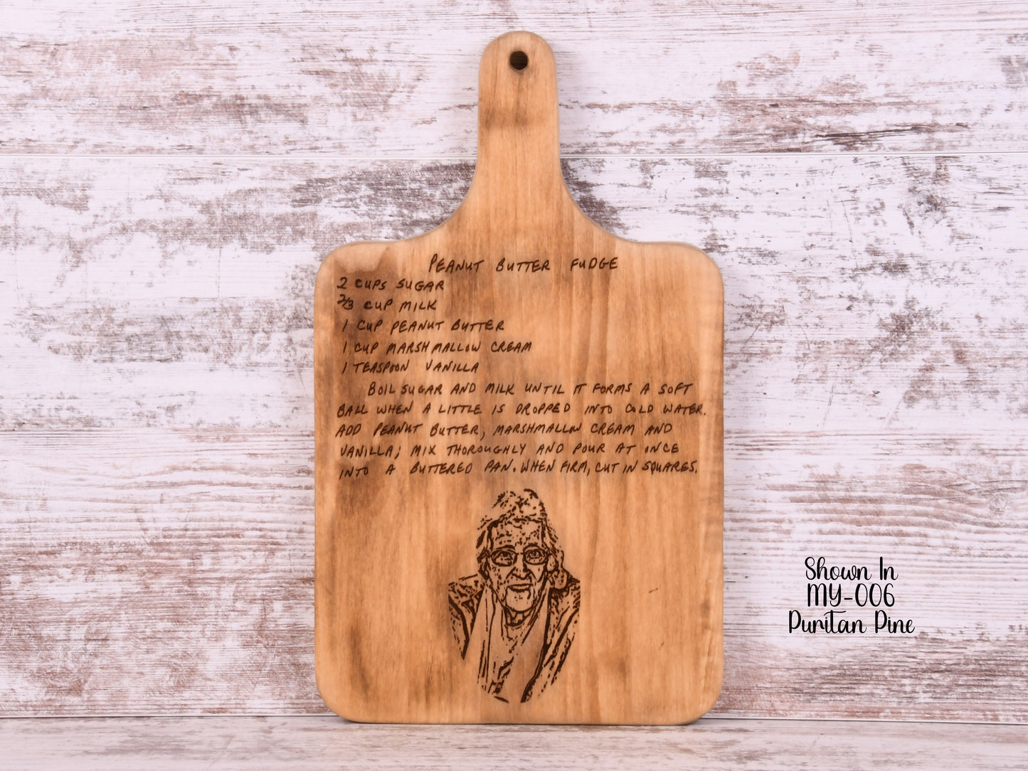 Rustic Heirloom Cutting Board with Photo and Handwritten Recipe