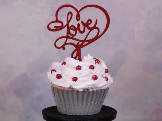 Cupcake Topper - Script Heart Love