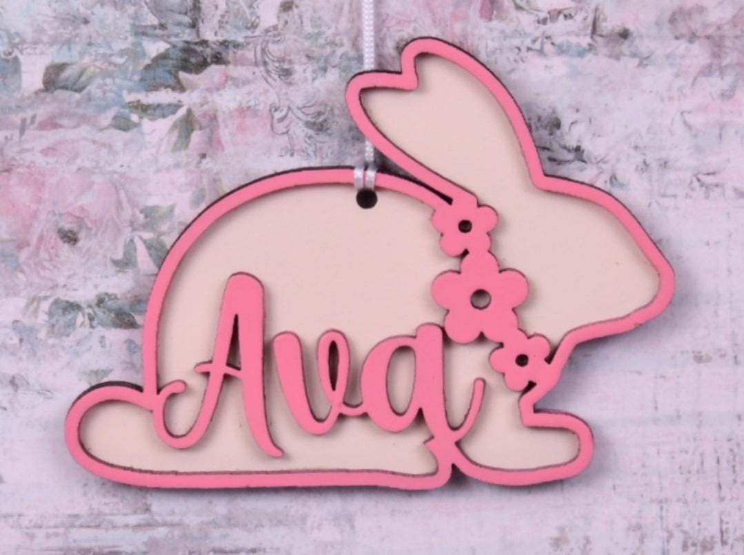 Bunny with Flowers Tag (Gift Basket Ornament)