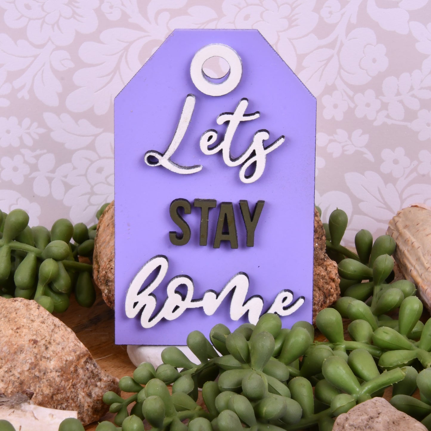 Let's Stay Home Tag Tier Shelf Decor