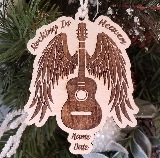 Guitar With Wings Christmas Ornament or Mirror Hanger (Guitar-003)