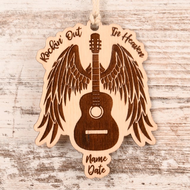 Guitar With Wings Christmas Ornament or Mirror Hanger (Guitar-003c)
