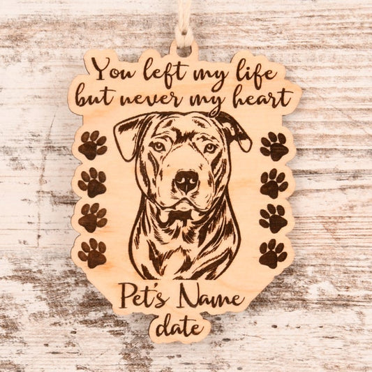 Left My Life - Pitbull Terrier Staffie Staffordshire Christmas Ornament or Mirror Hanger (PetMem-Staffie-001)